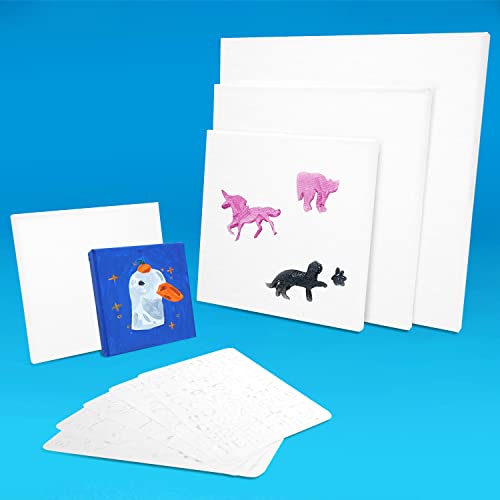 Aureuo 15 Pack Stretched Canvases, Square Multi Pack With Stencils - 4X4, 6X6, 8X8,10X10,12X12 Inch(3 Of Each), 100% Cotton Primed White Blank Canvases For Acrylic, Oil Painting & Crafts #TOP5