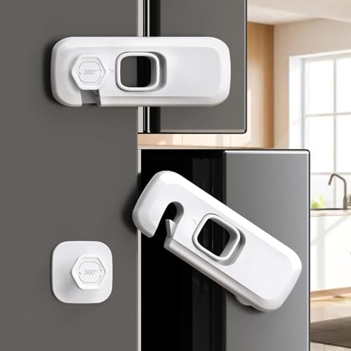 Child Proof Refrigerator Lock 2 Pack Adhesive Fridge Lock for Kids Baby Safety Locks for Fridge Oven Cupboard & RV Appliances(White)
