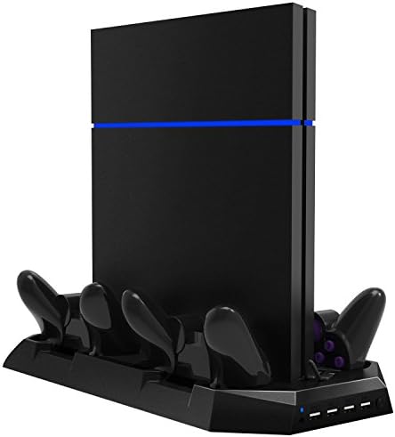 Tontec PS4 Cooling Stand with 4 Charging Docks PlayStation 4 Charging Station Accessories DualShock 4 Controller Charger, 2 USB Charging Ports, 4 USB Hub