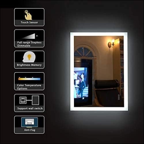 HAUSCHEN HOME 32 x 24 inch LED Lighted Bathroom Mirror, Wall Mounted Dimmable Vanity Backlit Mirror, Anti-Fog Mirror, 3-Color Adjustable Warm/Natural/White Light, Horizonal & Vertical, ETL Listed