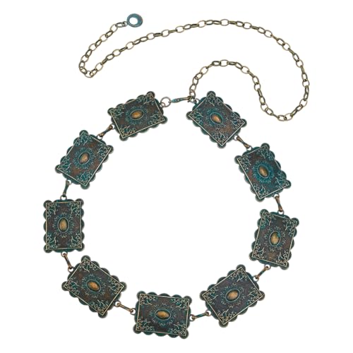 Metal Turquoises Belt Tibetan Style Concho Belt 23.6 Inch Waist Link Chain for Women Jeans Western Dress Gowns