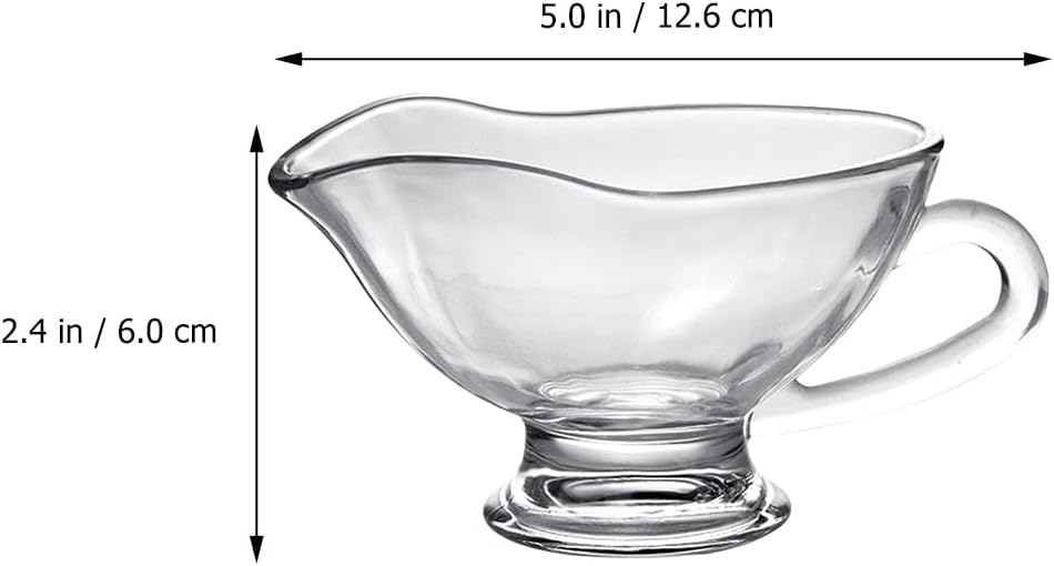 Cabilock Glass Gravy Boat Transparent Sauce Cup with Handle and Spout 5.90 X 3.54 X 2.83 in Seasoning Bowl for Gravy Jam Dressing Condiments Home Dining and Restaurant Serving