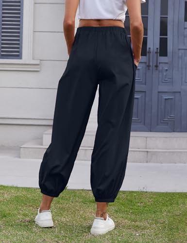 Women Capri Pants Lounge Drawstring High Elastic Waist Wide Leg Quick Dry Pants Cinch Bottom Trousers2