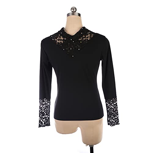 Tops de treinamento de patinação artística, brocado brilhante de strass rendado escovado adultos cri