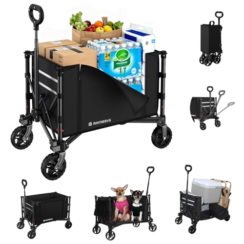 Carrello Pieghevole con Ruote 120L, 3 in 1 Vagone Pieghevole Convertibile in Panchina, 220lbs Carrello Acquisti di Generi Alimentari Carro Utile per Spiaggia, Giardino, Campeggio, Nero scuro