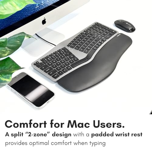 Macally Wired Ergonomic Keyboard for Mac - Compatible Backlit Apple Keyboard with Wrist Rest (Curved for Comfort) for MacBook Pro/Air, iMac, Mac mini