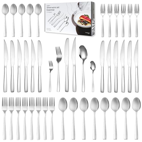 Edelstahl Besteck Set 12 Personen, 72-teiliges Essbesteck 12 Personen Spülmaschinenfest Rostfrei, Messer Gabel Löffel Set mit Steakmesser, Silbernes...