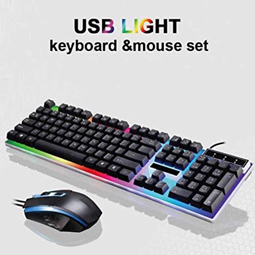 Image of Mechanical Gaming Keyboard and Mouse Set , Rainbow LED, USB Wired Desktop Combo (Black)
