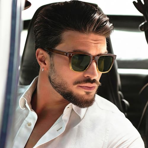 Image of AVAWAY Polarized Sunglasses for Men UV Protection, Square Acetate Frame Outdoor Driving Sun Glasses
