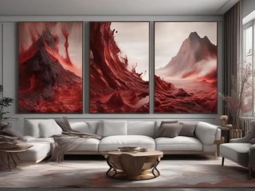 Poster abstrait Bloody Mountains 3xA0 - Triptyque BensArt grand format