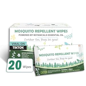 Natural Mosquito Repellent Wipes, DEET Free Insect & Bug Repellent Wipes, Easy to Use, Long Lasting, Travel Sized, 20 Packs
