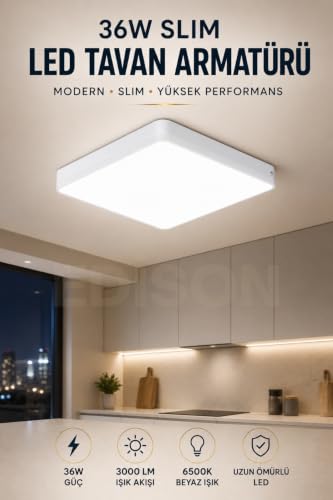 36W Sıva Üstü LED Tavan Armatürü, Slim Kare Panel, 3000 Lümen, Beyaz Işık