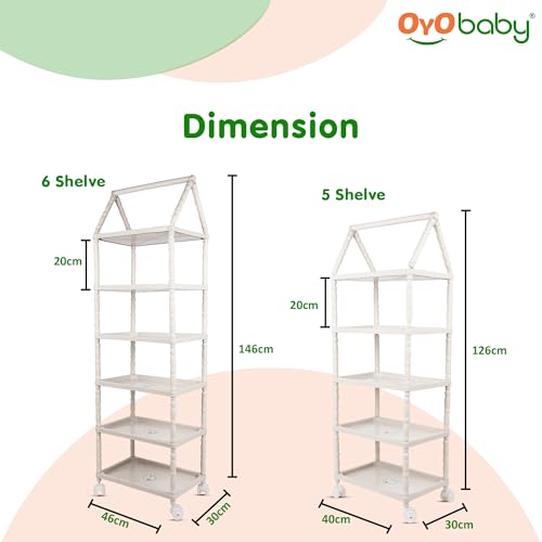 Image of OYO BABY Kids Wardrobe for Storage 6 Shelves | Heavy Duty Plastic Almirah for Baby Clothes, Toys & Books Rack | Compact Storage Organizer for Nursery /Bedroom [Printed - Red]