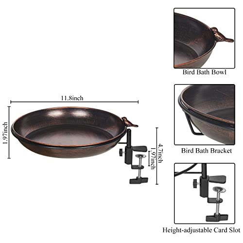 Dreamsoul Deck Mounted Bird Bath Metal Birdbath Bowl Unheated With Lightweight Detachable, Bird Baths With Adjustable Sturdy Steel Clamp For Deck Railing Balcony Yard Outdoors Garden Decoration #TOP4