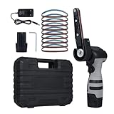 Mini-Bandschleifer, kabellos, 6500 U/min, verstellbarer Kopf, 360 °, 2 Akkus mit 1500 mAh, mit 10 Schleifbändern, für Feinschleifen von Holz/Metall/Leder/Glas