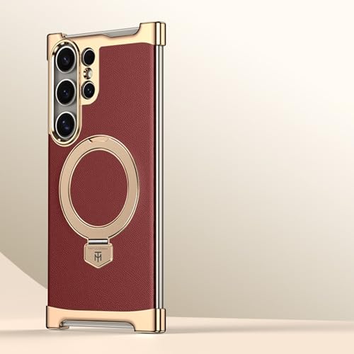 Étui pour Samsung S26 Ultra rouge en cuir avec anneau magnétique