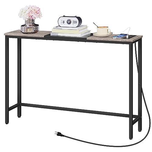 HOOBRO Narrow Console Table with Power Outlets, 44.9 Inches Sofa Table, Slim Behind Couch Table, Entryway Table with Display Shelf, for Living Room, Foyer, Hallway, Greige and Black BG114UXG01 by HOOBRO - Image 8