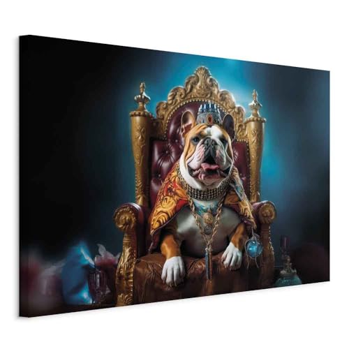 murando - Wandbilder Hund lustig 60x40 cm 1 tlg - Wand Deko Leinwand Bilder Groß Wanddeko Wohnzimmer Schlafzimmer Kunstdrucke Bild Englische Bulldogge König g-H-10052-b-a