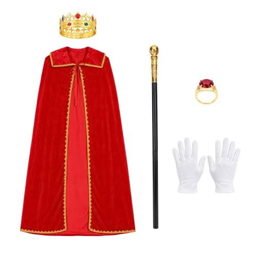Motifia King Costume for Men,Medieval Red King Robe Costume Outfit