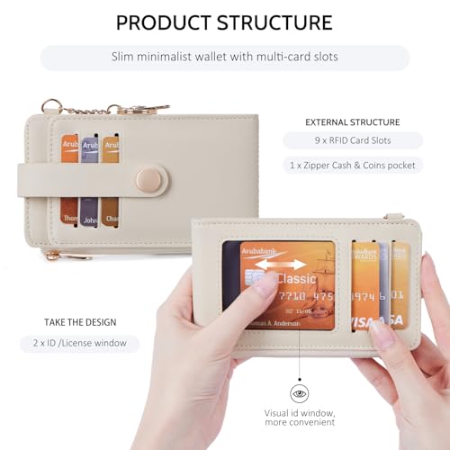 POIUGOYA Slim Wallet for Women,RFID Blocking Bifold Credit Card Holder with Zipper Coin Pocket,ID Window,Keychain - Thumbnail 5