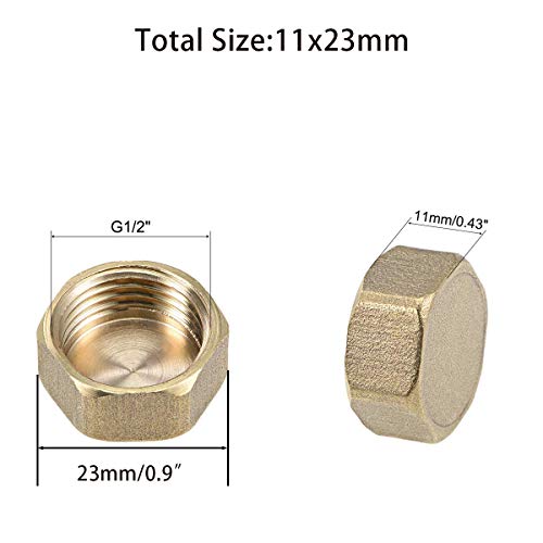 1/2 Inch Brass Cap G1/2 Female Pipe Fitting Hex Compression Stop Valve Connector （5Pcs） #TOP1