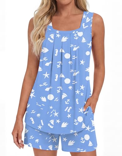 LONGYUAN Women Summer Loose Fitted Pajamas Lounge Night Sleepwear 2 Piece Sets X-Large