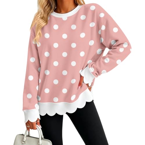 Oversized Sweatshirt for Women Cotton Scalloped Hem Comfy Pullover Tops - image 4