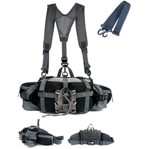 Hiking Fanny Pack with Water Bottle Holder & Double Shoulder Straps, Hiking Essentials for Men Women Waterproof Outdoor Waist Bag, Lumbar Backpack for Fishing Hunting Running Sports Cover