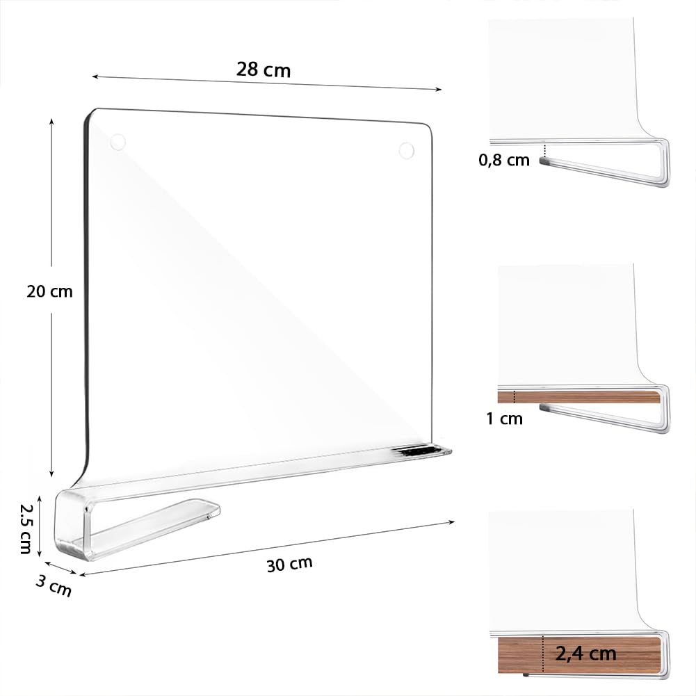 BAKAJI Lot De 8 Séparateurs En Acrylique Transparent Pour étagères