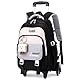 Amythe Schulrucksack Trolley für Mädchen, Teenager Rucksack Schule mit Rollen, Abnehmbar Trolley Schulranzen für Grund- und Sekundarschüler, Daypack für Reise mit 6 Räder，36L -Schwarz