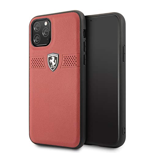 CG Mobile Ferrari Étui Rigide en Cuir véritable pour iPhone 11 Pro avec Rayures Horizontales perforées pour Protection Contre Les Chutes et Les Chocs sous Licence Officielle Rouge