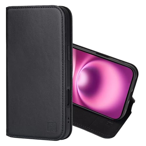 32nd Classic Series 2.0, Real Leather Book Wallet Flip Case Cover For iPhone 16 Plus (6.7"), With RFID Blocking Card Slot