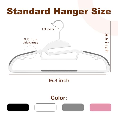 Image of HOUSE DAY Slim Plastic Hangers with Non Slip Rubber Pads, 50 Pack, White | Space saving closet organizer, heavy duty S-shape, rubber grip pads help keep shirts, suits, coats, pants, skirts in place