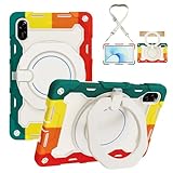 Funda protectora resistente for Honor Pad X9/Pad X8 Pro 11.5 (2023), soporte giratorio de 360°, correa for el hombro, portalápices y anillo asa, cubierta a prueba golpes for niños adultos(Red Green)