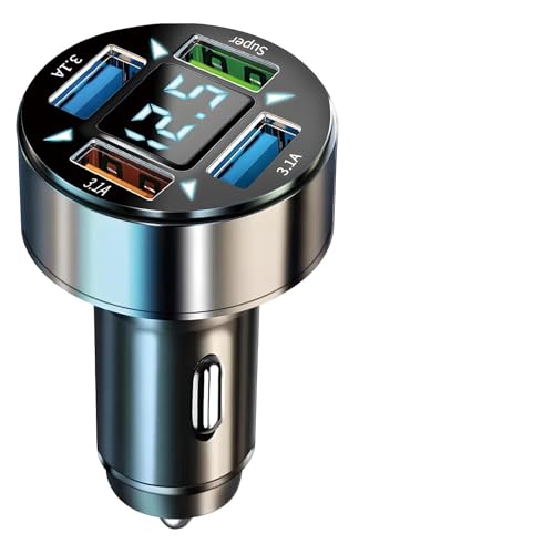 Cargador Coche USB 4 Puertos, Cargador Mechero 66W, Adaptador Mechero Carga Rápida con Voltímetro LED, Compatible con iPhone, Samsung, Xiaomi, Huawei, Tablets y GPS, Diseño Compacto, Negro