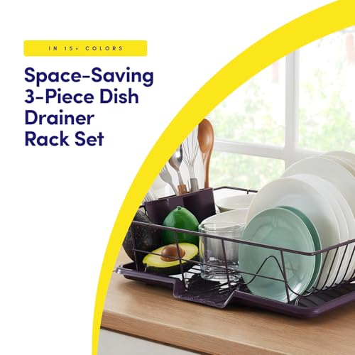 Space-Saving 3-Piece Dish Drainer Rack Set: Efficient Kitchen Organizer for Quick Drying and Storage - Includes Cutlery Holder and Drainboard - Maximize Countertop Space, Eggplant Purple by Sweet Home Collection - Image 2