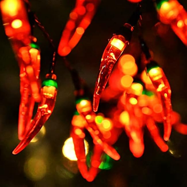 23FT 50LED Solar Red Chili Lights Outdoor - Garden Solar Decorative Lights,Christmas Harvest Lights - LED Solar Red Chili Pepper String Lights for Porch Wedding Party Holiday Decor