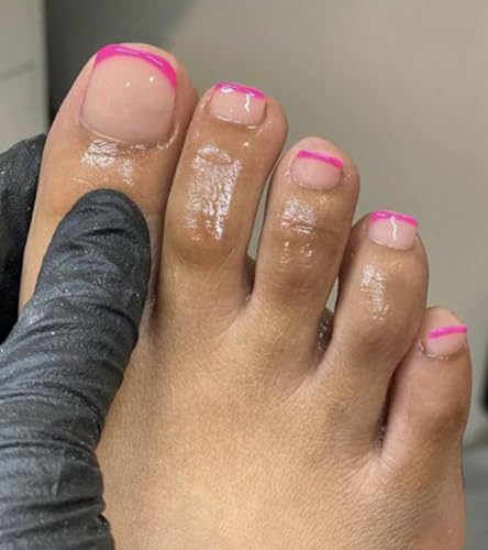 Aegenacess Toe Press on Nails Short Hot Pink French Tip ...