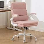 LukkDys Ergonomic Office Chair with 3-Stage Back Support, Executive Fabric Desk Chair with Flip-up Armrests, Adjustable Height & Swivel Computer Chair for Home Office, Pink