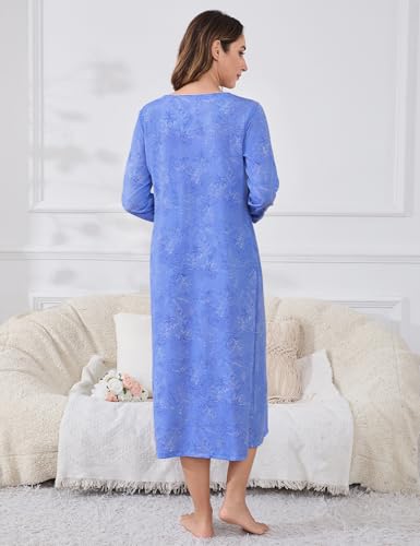 Image of IZZY + TOBY Nightgowns for Women Long Sleeve Soft Cotton Long Warm Nightdress Kintted Night Gown