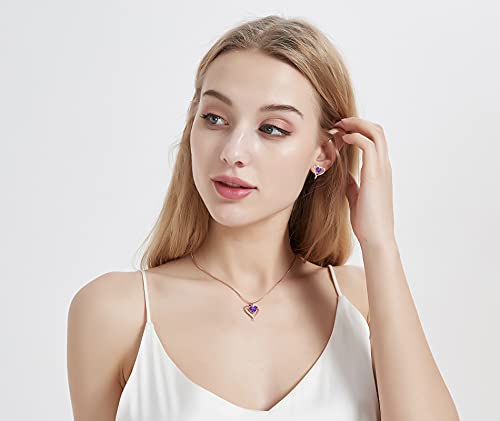 Lavumo Heart Necklaces For Women 925 Sterling Silver Pendant Jewelry Necklace Silver Rose Gold Love Birthstone Necklace For Her Girlfriend Wife Valentines Day Birthday Women Jewelry Gifts 18"+2" #TOP2