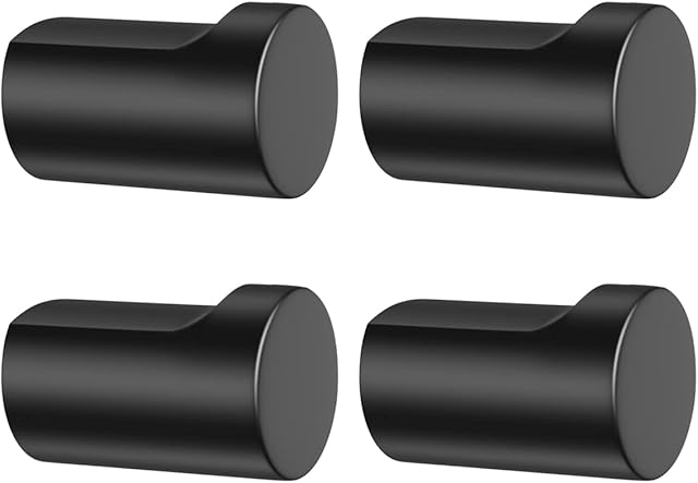 4PCS Black Single Coat Hooks Wall Mounted, Columnar Metal Wall Hook Heavy Duty Modern Tea Towel Hooks Hanging Robes Keys Hats for Bathroom Kitchen Bedroom with Screws