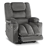 MCombo Recliner Chair for Adults, Zero Gravity Recliner with Massage and Heat, USB & Type C Ports, Cup Holders for Living Room 6079 (Gray)