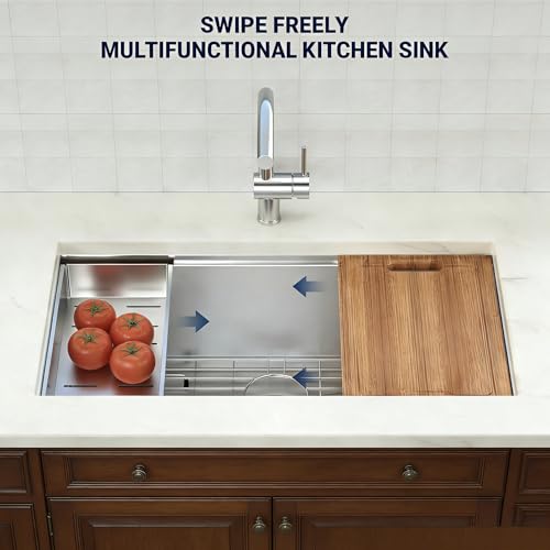 Selosyem 32-Inch Undermount Workstation 16 Gauge Single Bowl Stainless Steel Kitchen Sink with Accessories, 32x19x10 Inch by Selosyem - Used condition - Image 4
