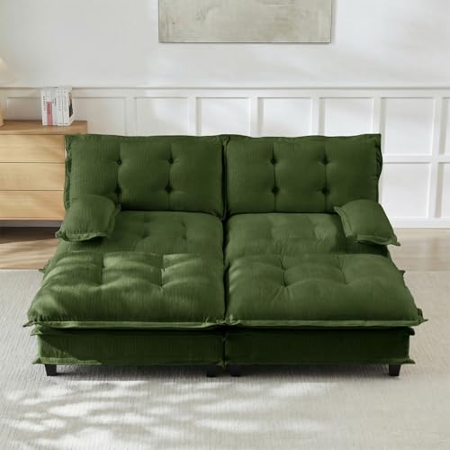 Image of 77 inch U-Shaped Sectional Couches for Living Room, Green 2 Seater Modern Chenille Deep Seat Sofa Set, Salas para Casa, High Back Love Seat Couches, Cloud Modular Sectional Sets with 2 Ottoman