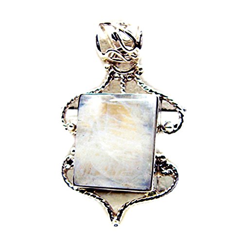 Pendentif en pierre de lune véritable et argent 925 carré pour femme