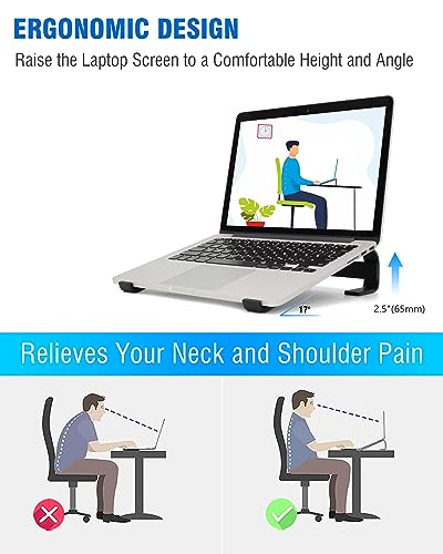 KYQEE Laptop Stand for Desk, Ergonomic Aluminum Laptop Riser, Ventilated Notebook Stand Compatible with MacBook Air Pro, Dell XPS, HP, More 11-17.3 Inches, Work from Home (Black)
