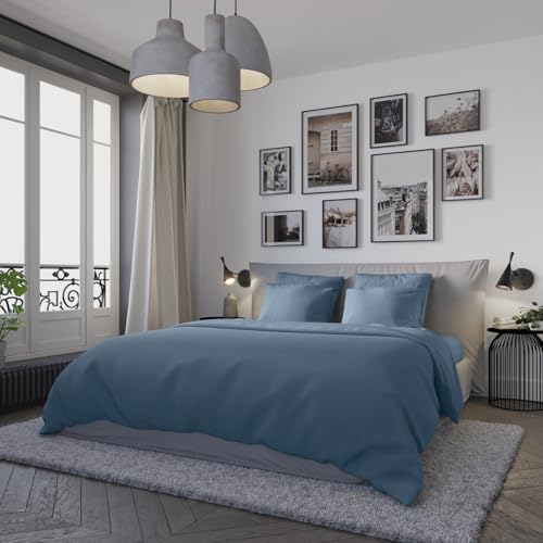 DODO - Housse de Couette 220x240cm - Confort Jersey - Denim - 100% Coton Jersey 130 g/m² - Toucher Souple - Extensible - Finition Bouteille - Lit 2 Personnes - Lavable 60°C