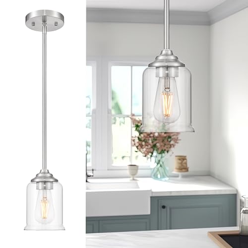 Image of zeyu Modern Rod-Hung Glass Pendant Light, Brushed Nickel, ZSL104MIL BN