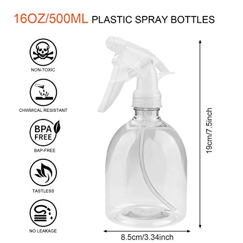 Plastic Spray Bottle,16Oz/500Ml Empty Clear Spray Bottles For Cleaning Solutions,Hair,Oils,Adjustable Head Sprayer Water Squirt Bottle(6 Pack) #TOP1